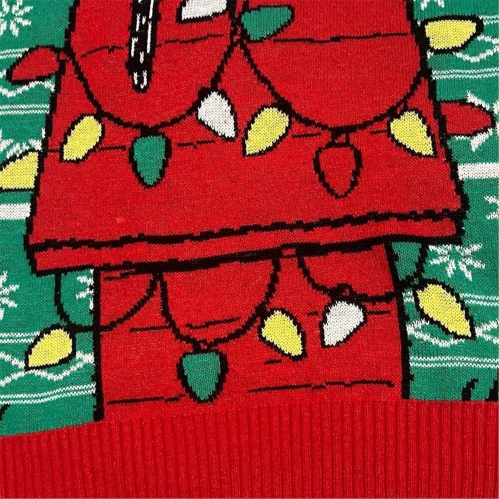 Peanuts Snoopy Christmas Sweater Womens L Green Fair Isle Pullover Knit - Picture 3 of 7